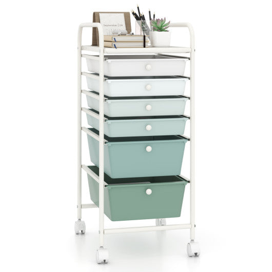 Multifunctional 6 Drawers Rolling Storage Cart Organizer-Green Gradient