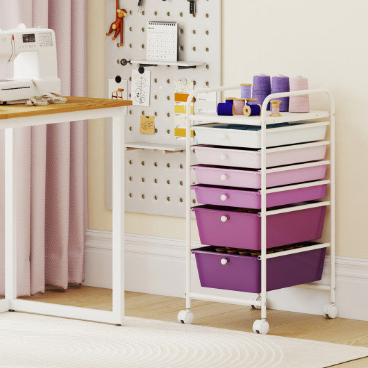 Multifunctional 6 Drawers Rolling Storage Cart Organizer-Purple Gradient