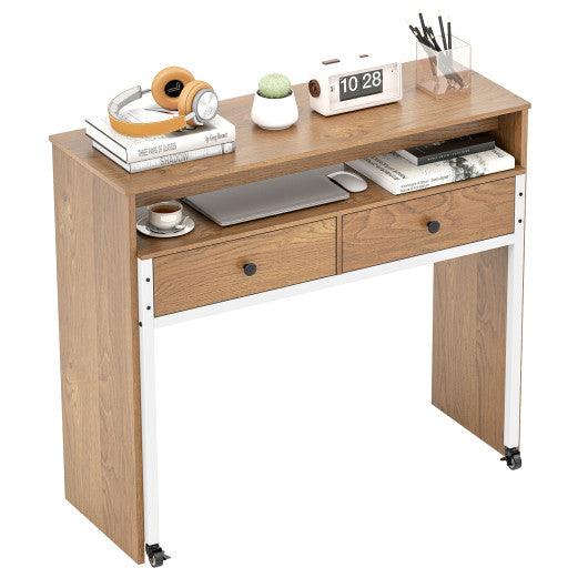 Extendable Computer Desk with Pull Out Secondary Desk-Natural
