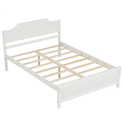 Multiple Size Solid Wood Platform Bed Frame with Headboard in White-Full Size