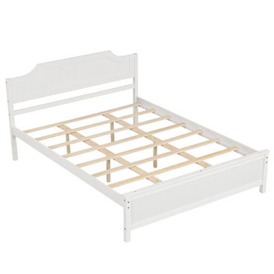 Multiple Size Solid Wood Platform Bed Frame with Headboard in White-Queen Size