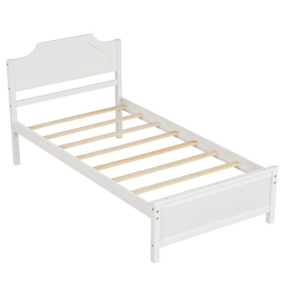 Multiple Size Solid Wood Platform Bed Frame with Headboard in White-Twin Size