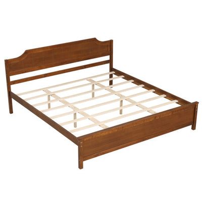 Multiple Size Solid Wood Platform Bed Frame with Headboard in Walnut-King Size