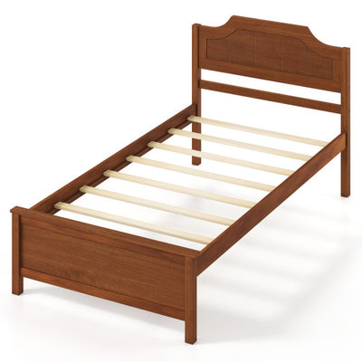 Multiple Size Solid Wood Platform Bed Frame with Headboard in Walnut-Twin Size
