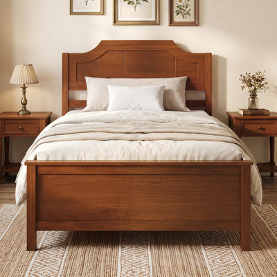 Multiple Size Solid Wood Platform Bed Frame with Headboard in Walnut-Twin Size