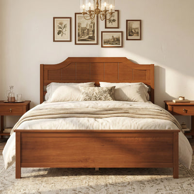 Multiple Size Solid Wood Platform Bed Frame with Headboard in Walnut-Full Size