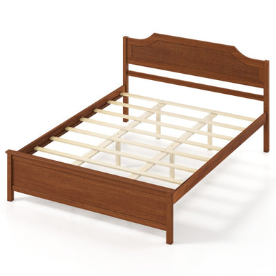 Multiple Size Solid Wood Platform Bed Frame with Headboard in Walnut-Queen Size