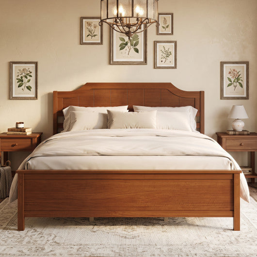 Multiple Size Solid Wood Platform Bed Frame with Headboard in Walnut-Queen Size
