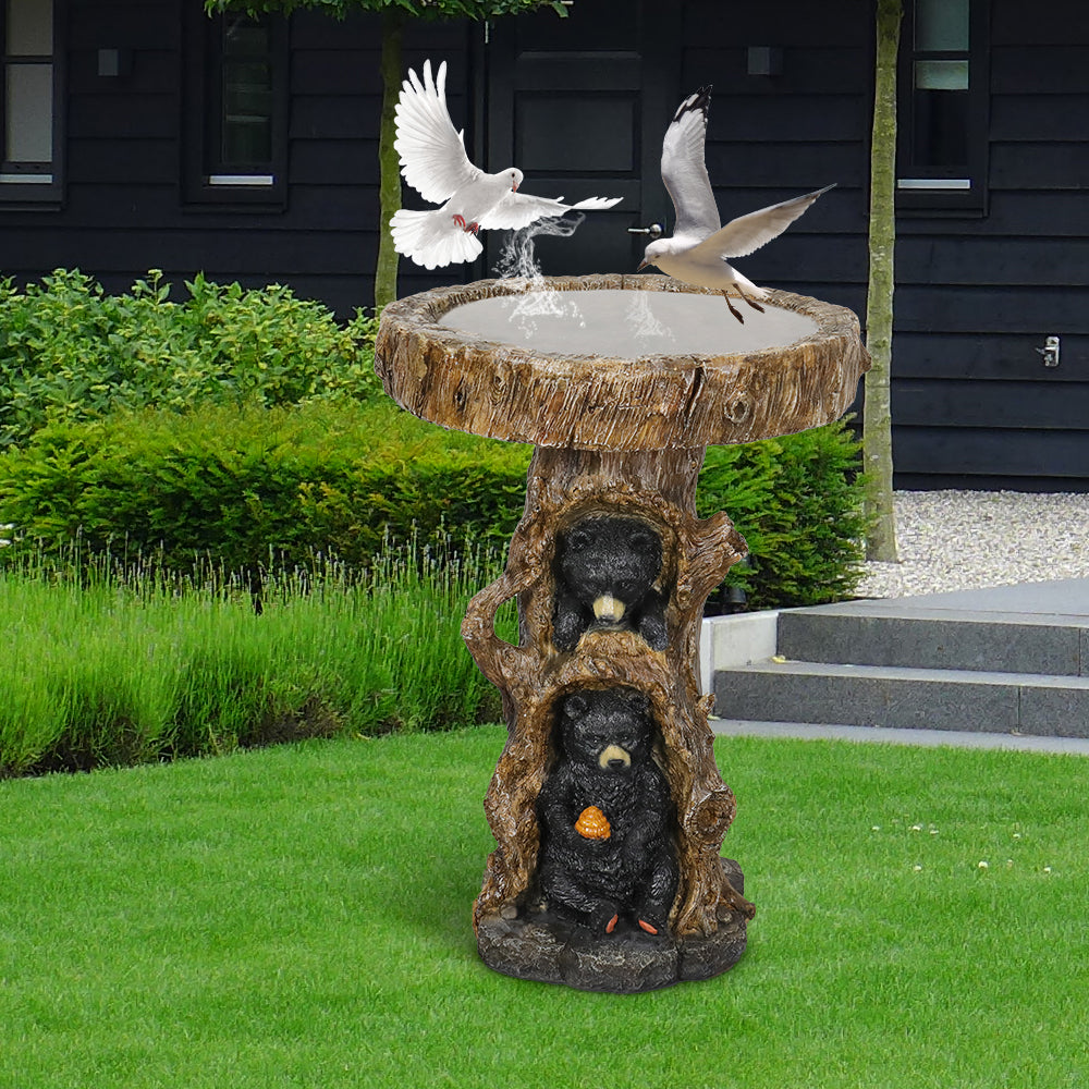 Concrete Bird Baths Two Cubs and Honeycomb 23 Inch