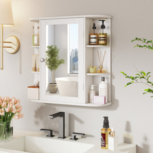 Multipurpose Mount Wall Mirror Bathroom Storage Cabinet-White
