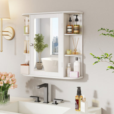 Multipurpose Mount Wall Mirror Bathroom Storage Cabinet-White