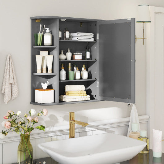 Multipurpose Mount Wall Surface Bathroom Storage Cabinet with Mirror-Gray