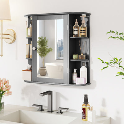 Multipurpose Mount Wall Surface Bathroom Storage Cabinet with Mirror-Gray