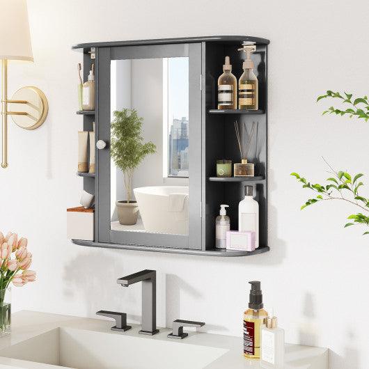 Multipurpose Mount Wall Surface Bathroom Storage Cabinet with Mirror-Gray