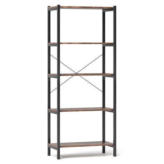 Multipurpose Open Bookcase Industrial Rack Wide Standing Storage Shelf-Brown