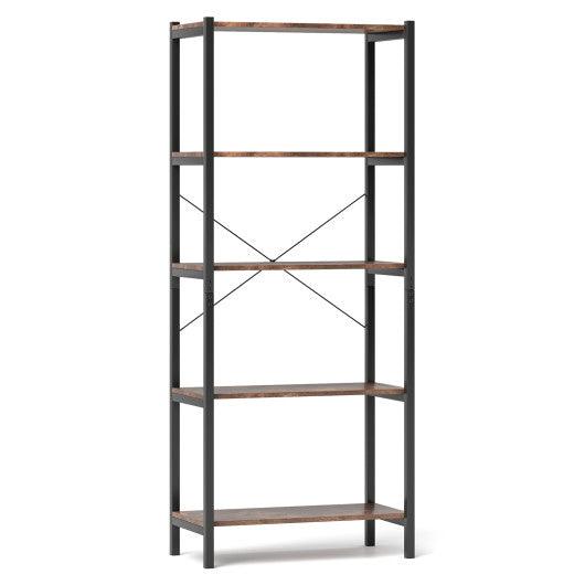 Multipurpose Open Bookcase Industrial Rack Wide Standing Storage Shelf-Brown