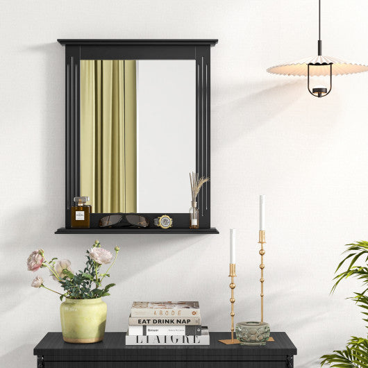 Wall-Mounted Multipurpose Vanity Mirror with Shelf-Black