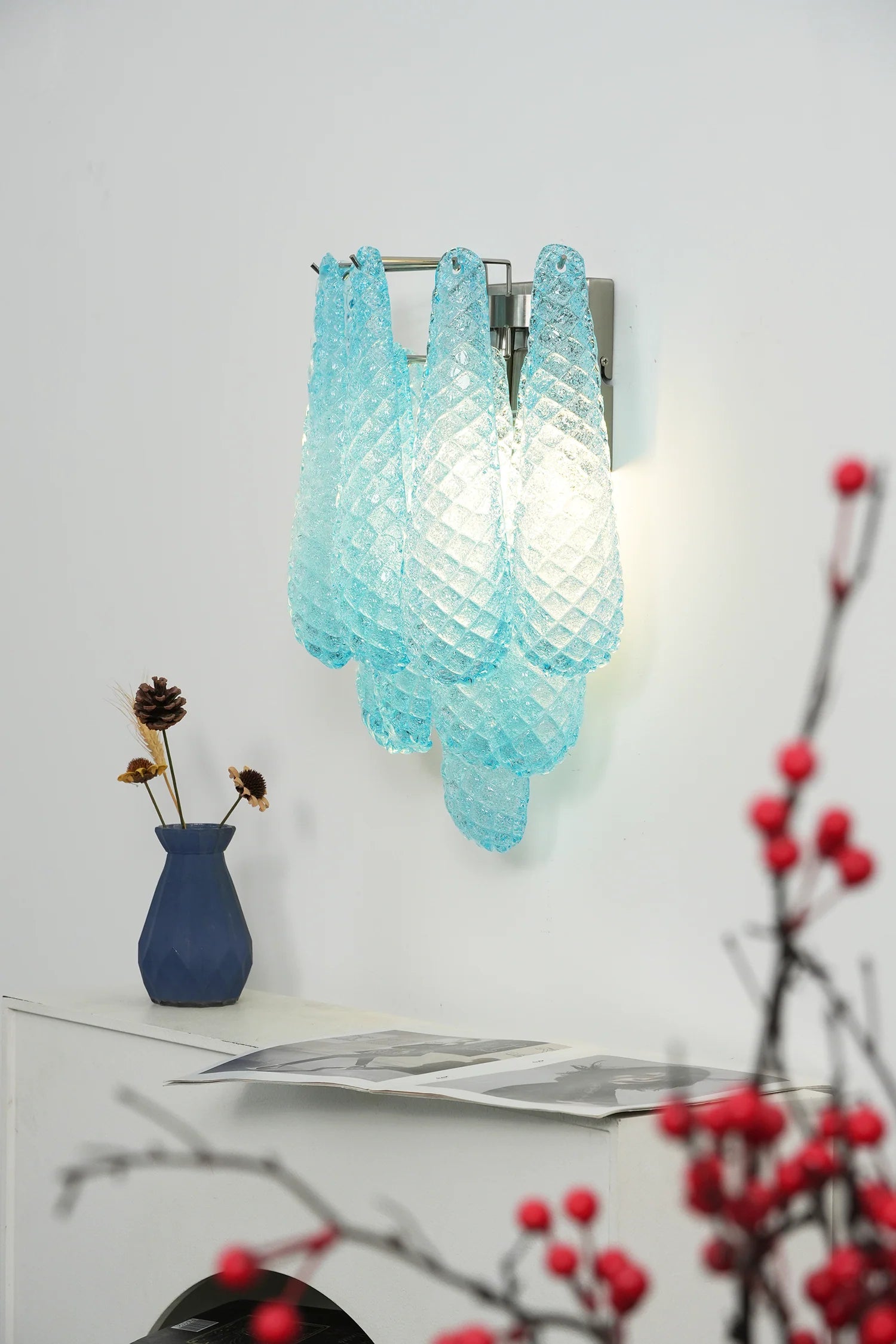 Murano Petals Blue Wall Light