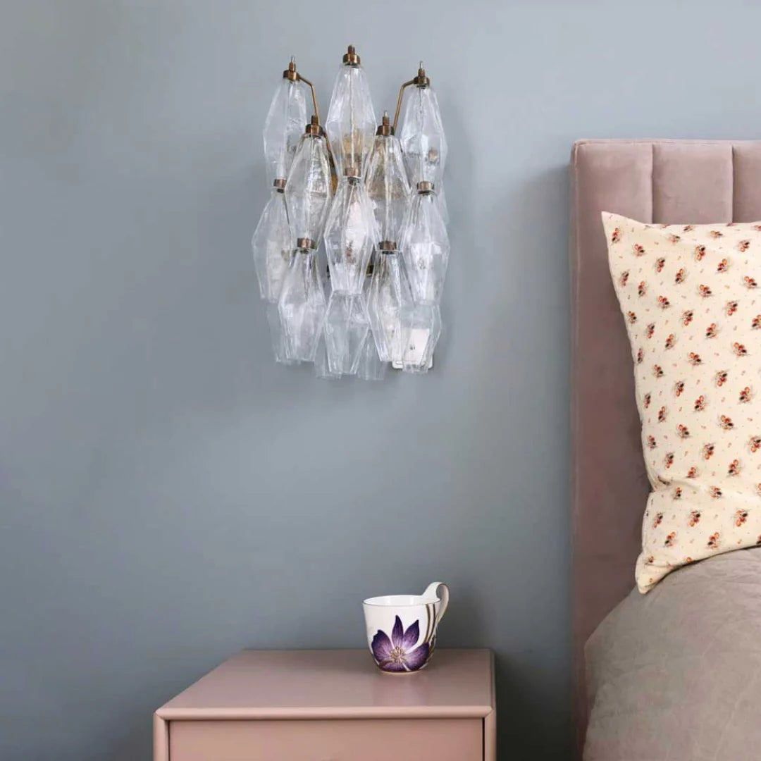 Murano Poliedri Transparent Glass Wall Sconces