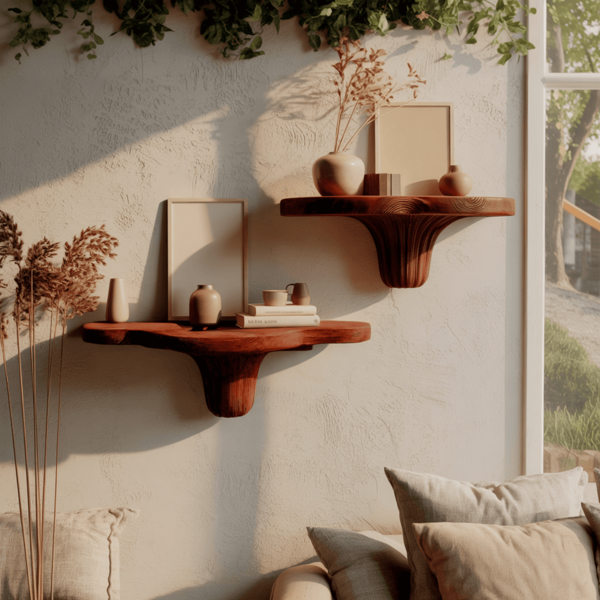 Mycelia Organic Wood Live Edge Mushroom Floating Shelf
