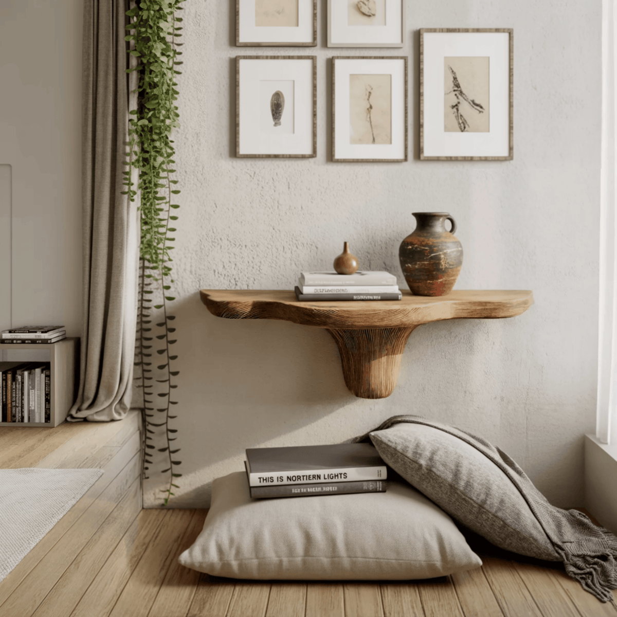 Mycelia Organic Wood Live Edge Mushroom Floating Shelf