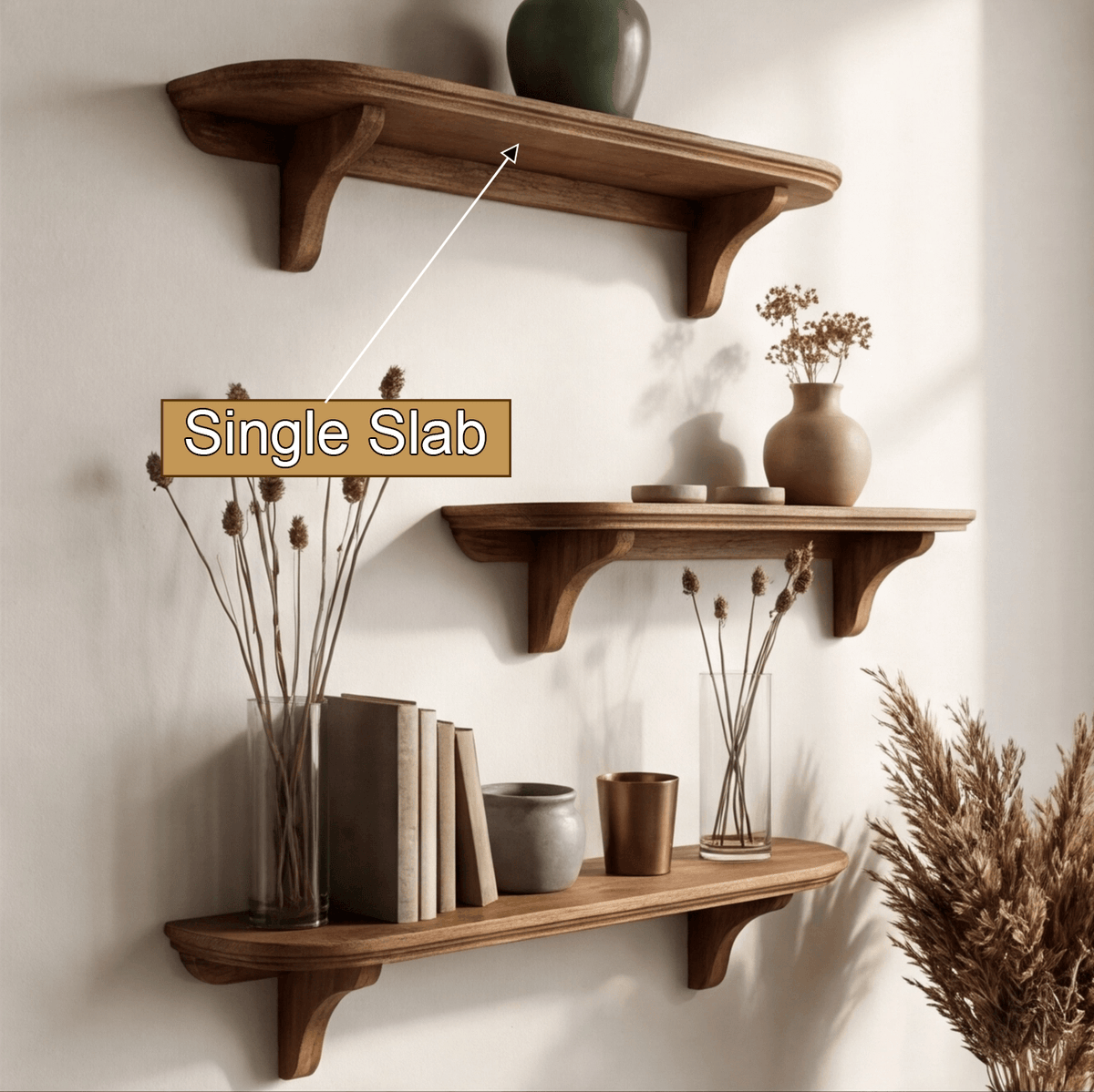 Mycelia Organic Wood Live Edge Mushroom Floating Shelf