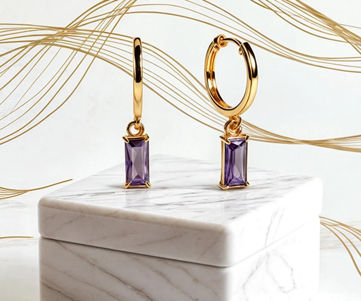 Amethyst Huggie Earrings - February Birthstone