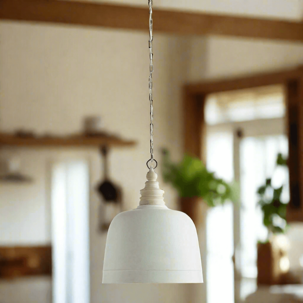 White Farmhouse Dome Pendant Light with Gold Interior