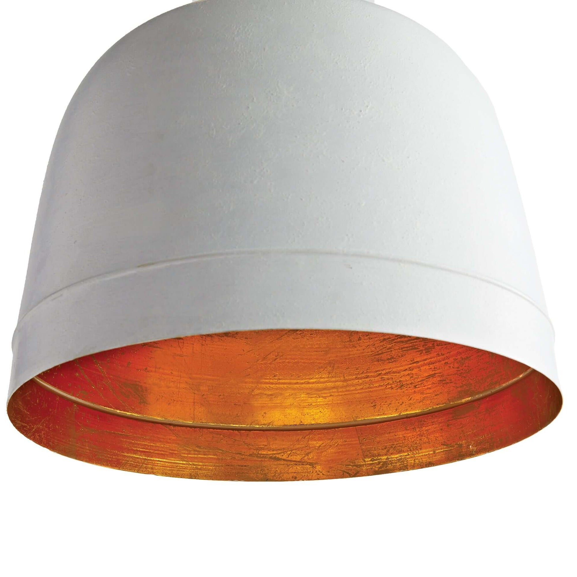 White Farmhouse Dome Pendant Light with Gold Interior