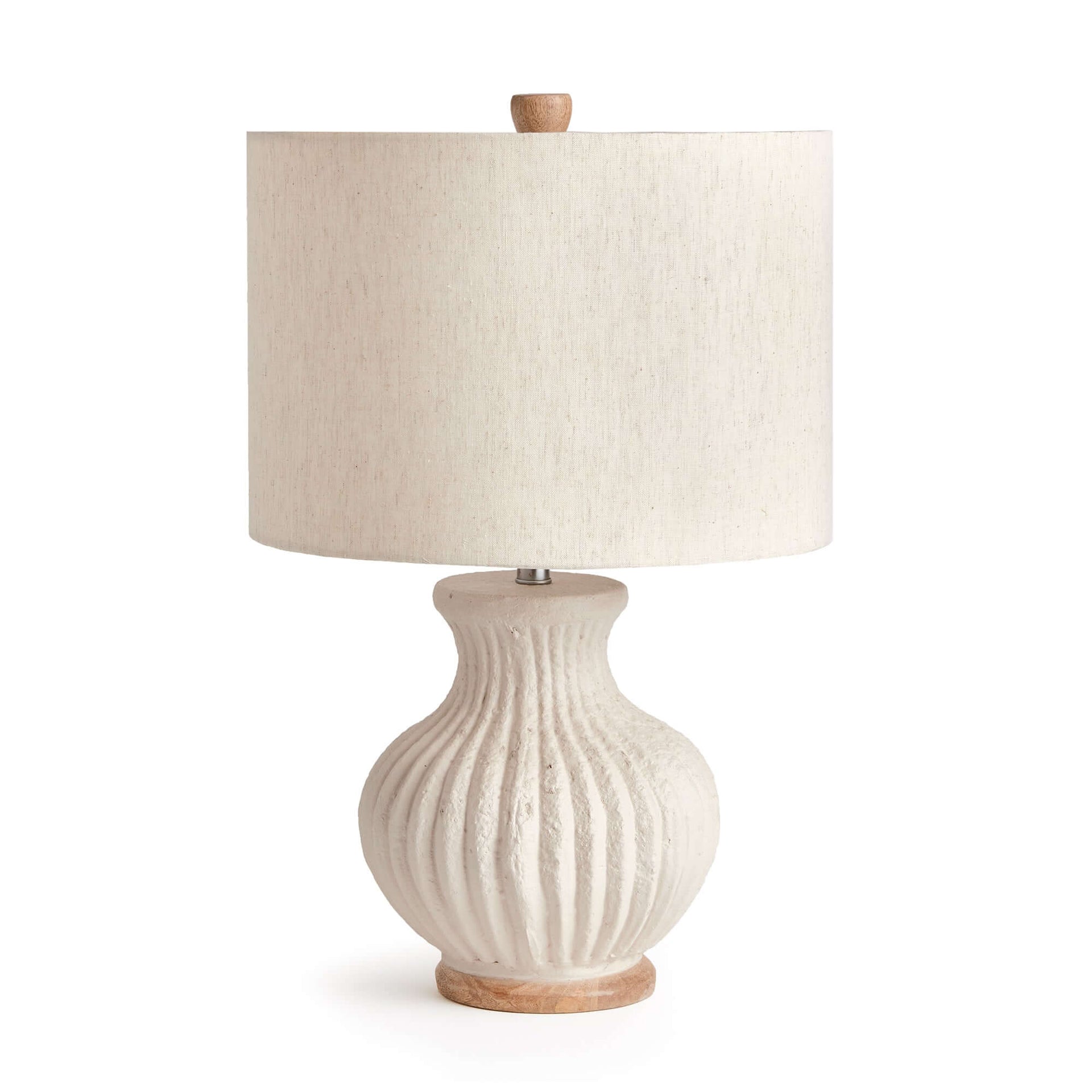 Vintage-Style Cream Ribbed Table Lamp with Linen Shade