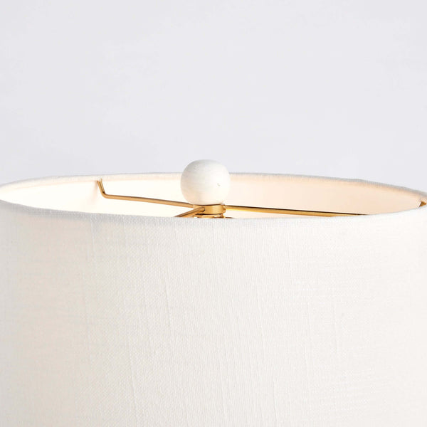 White Carved Wood Table Lamp with Curved Base