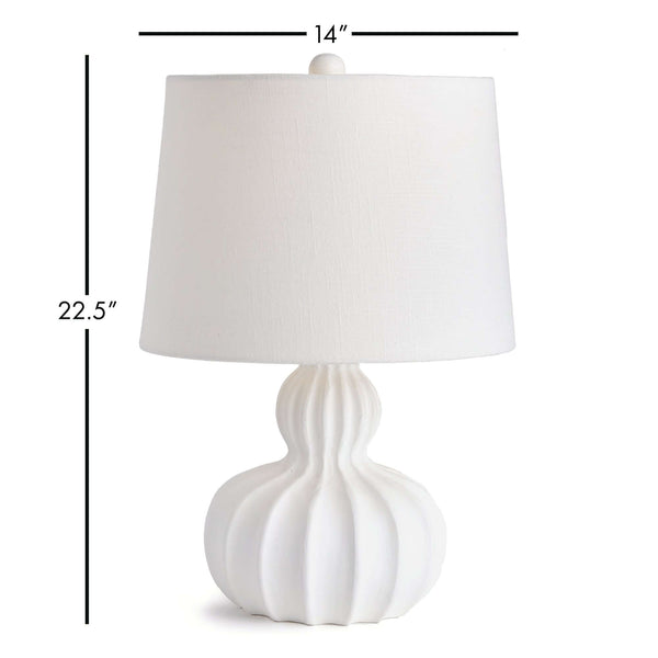 White Carved Wood Table Lamp with Curved Base
