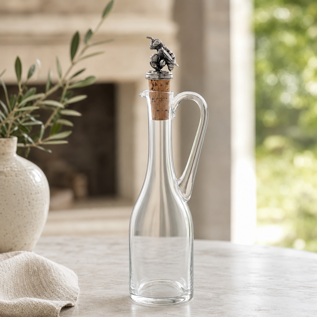 Cruet Bottle with Pewter Bee Cork Stopper