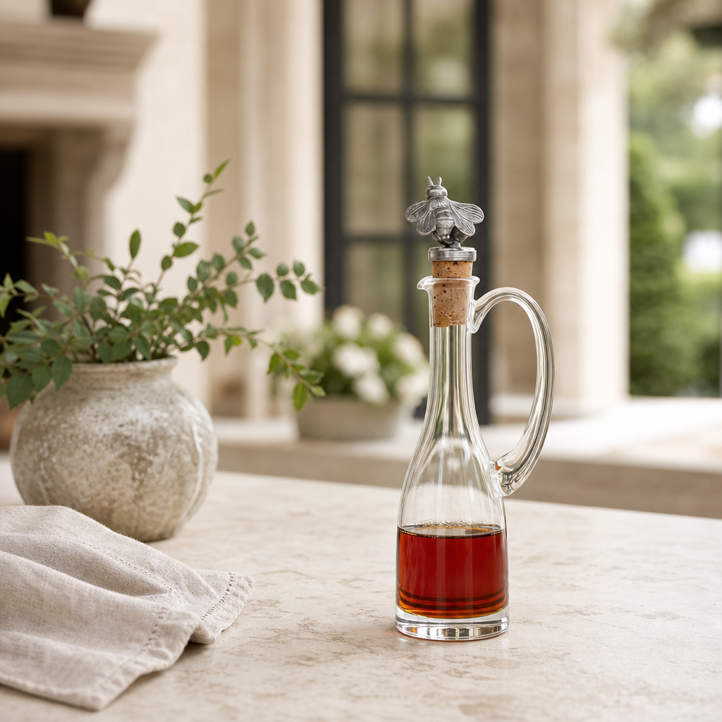 Cruet Bottle with Pewter Bee Cork Stopper