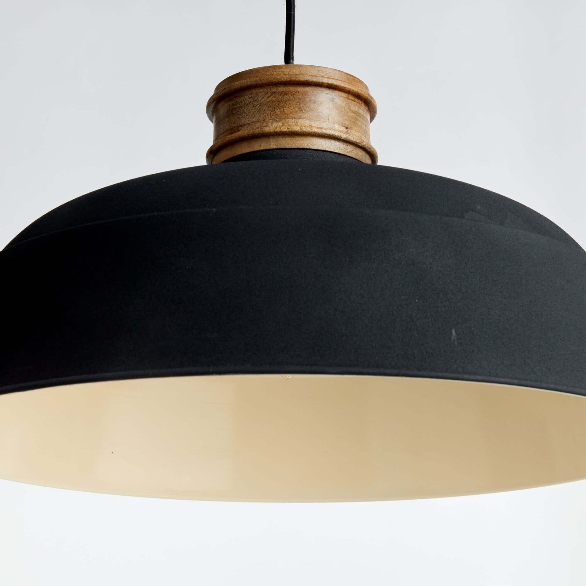 Industrial Wood and Metal Pendant Light in Matte Charcoal