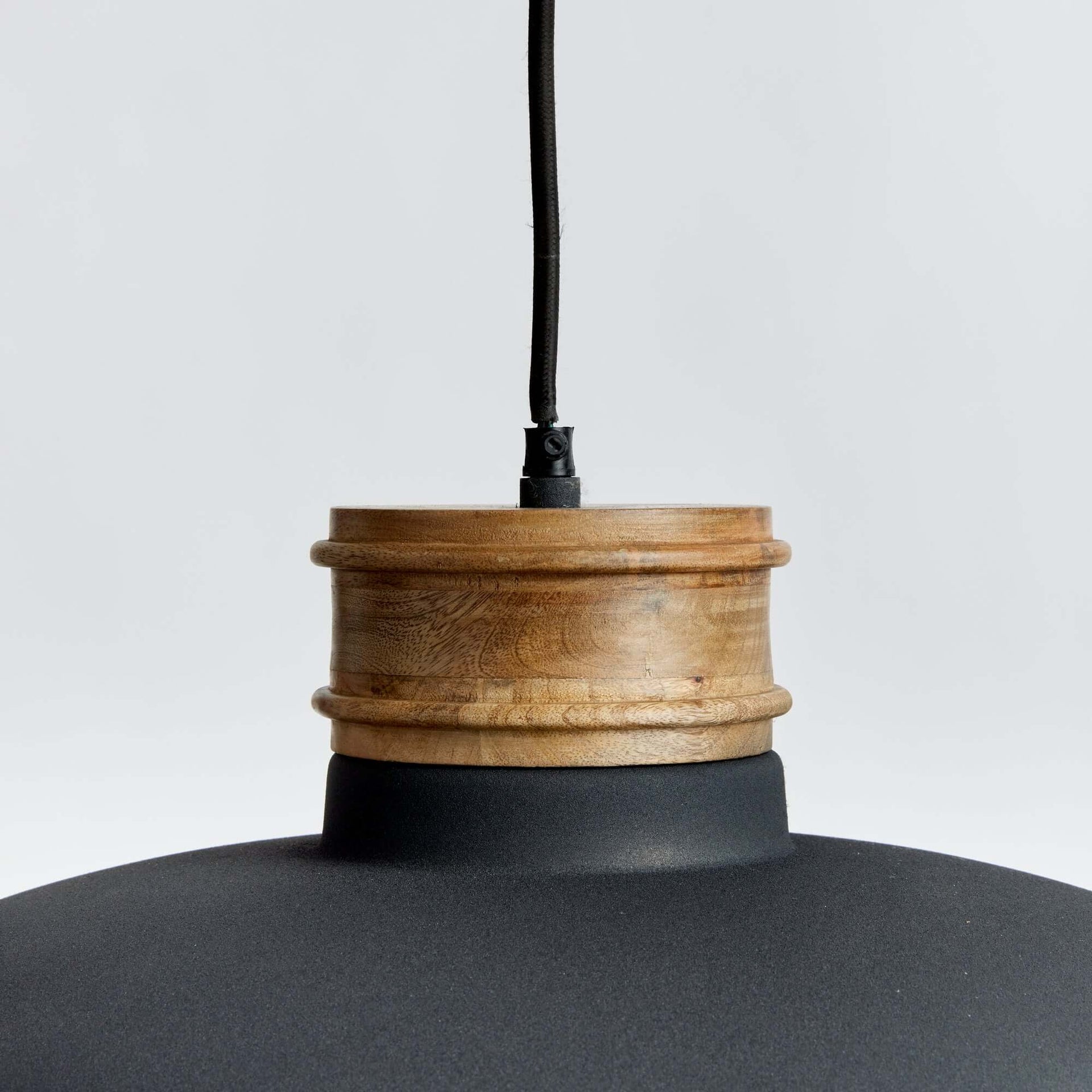 Industrial Wood and Metal Pendant Light in Matte Charcoal