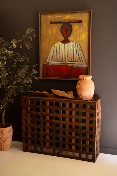 RECYCLED TRUCK WOOD GRID CONSOLE TABLE