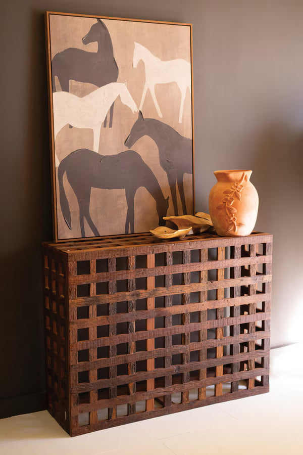 RECYCLED TRUCK WOOD GRID CONSOLE TABLE