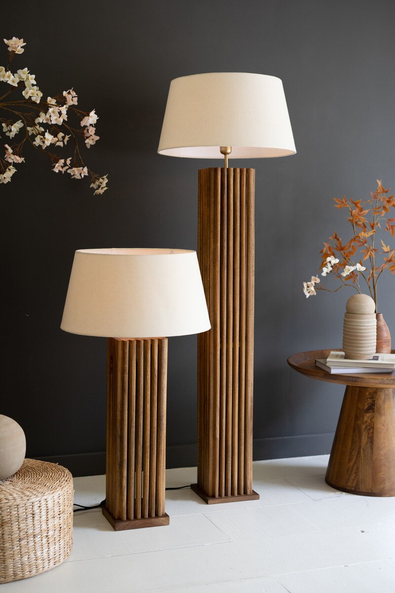 WOODEN SPINDLES TABLE LAMP WITH FABRIC SHADE