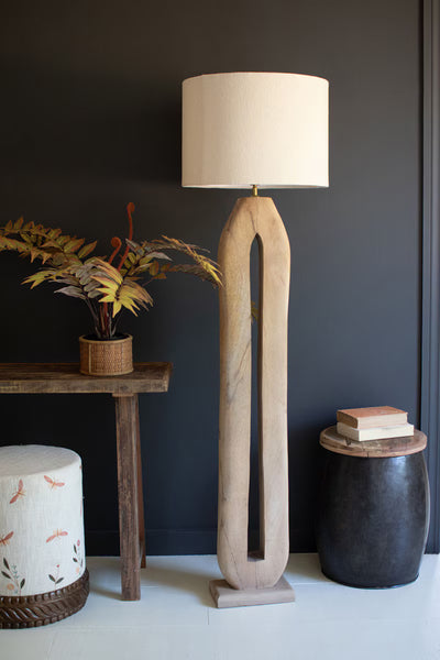 WOODEN FLOOR LAMP BASE - TALL OVAL WITH SHADE