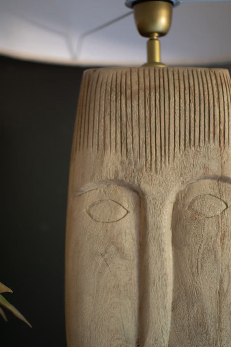 WOODEN TABLE LAMP BASE - FACE WITH SHADE