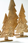 SET OF THREE CARVED WOODEN CHRISTMAS TREES ON BASES