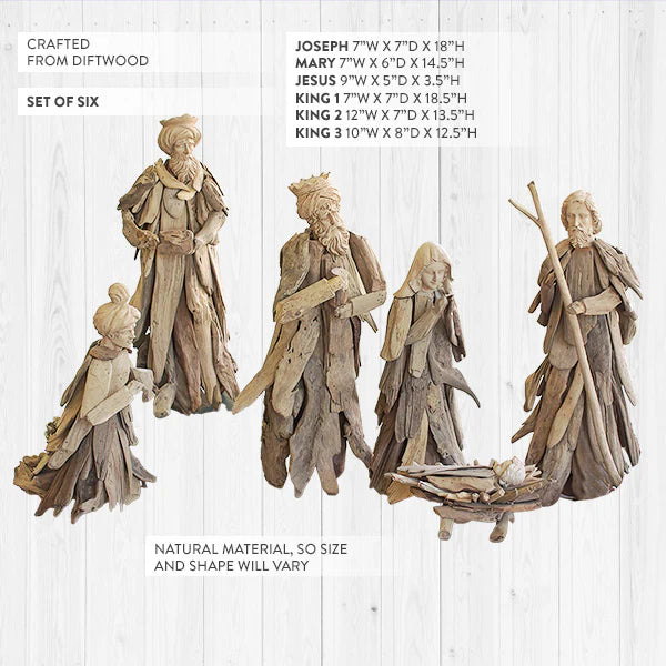 Set of 6 Driftwood Nativity Set
