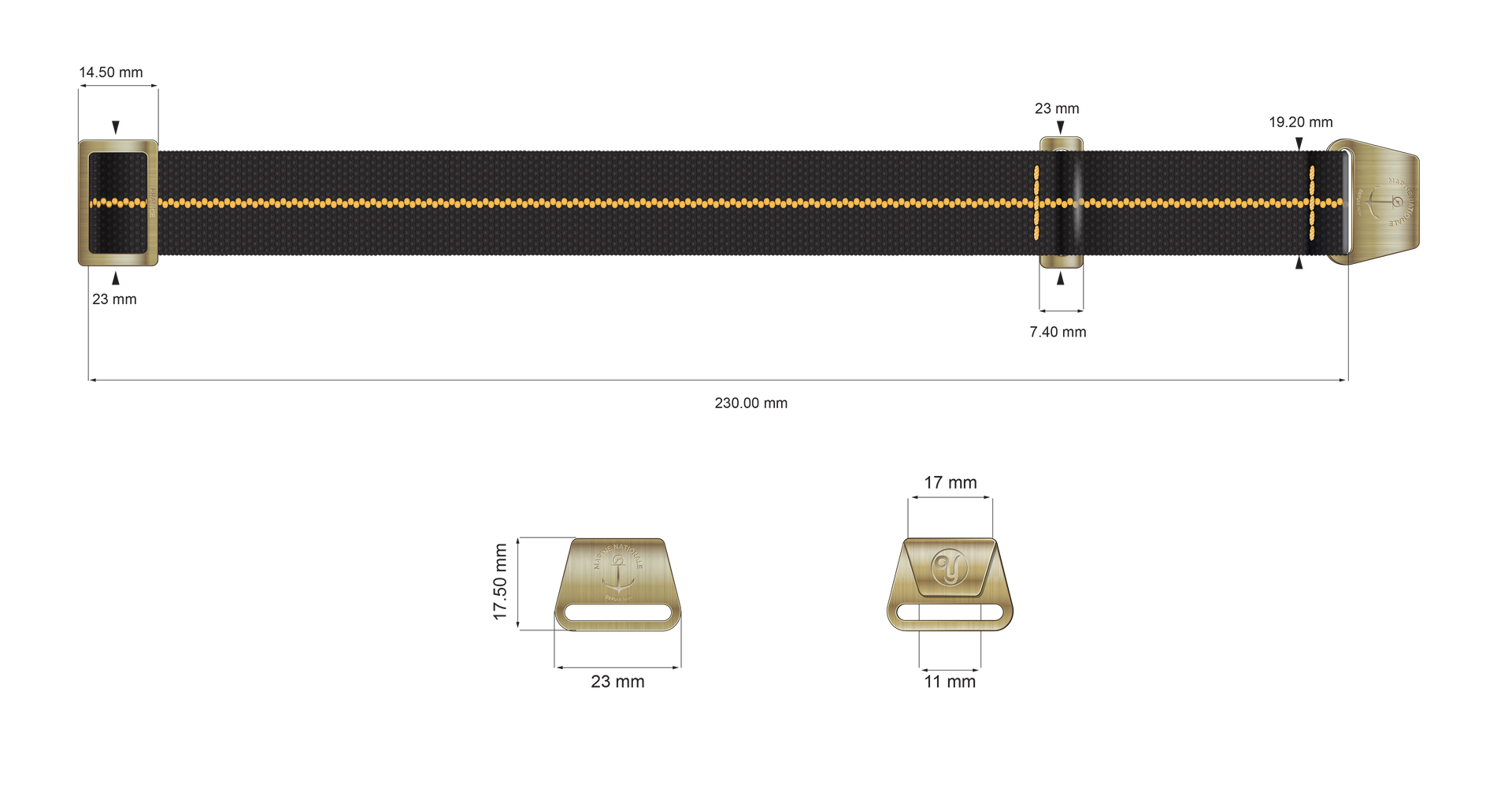 YEMA Marine Nationale Parachute Watch Band Bronze 19mm | SYNAVZ22-AIPBZ