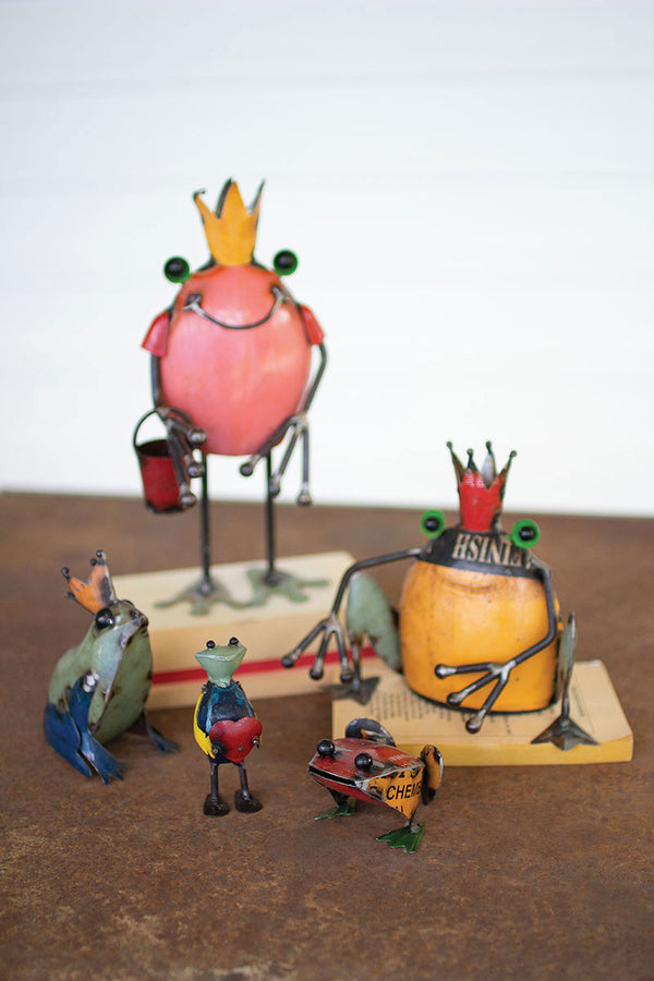 Set of 5 Recycled Iron Frogs
