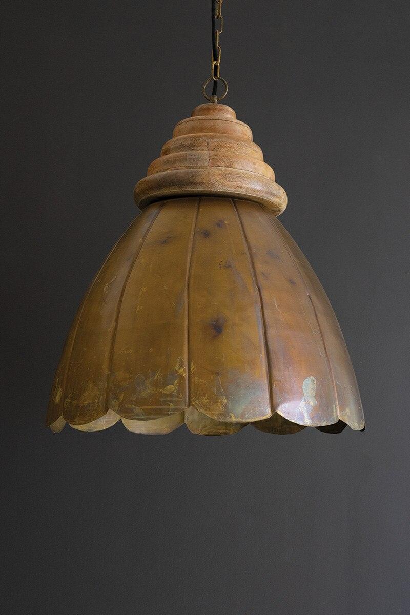 ANTIQUE BRASS PENDANT LIGHT WITH WOOD DETAIL 20