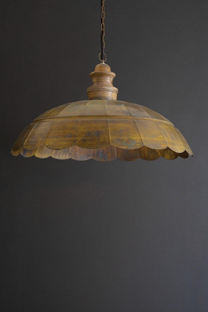 ANTIQUE BRASS PENDANT LIGHT WITH WOOD DETAIL 31