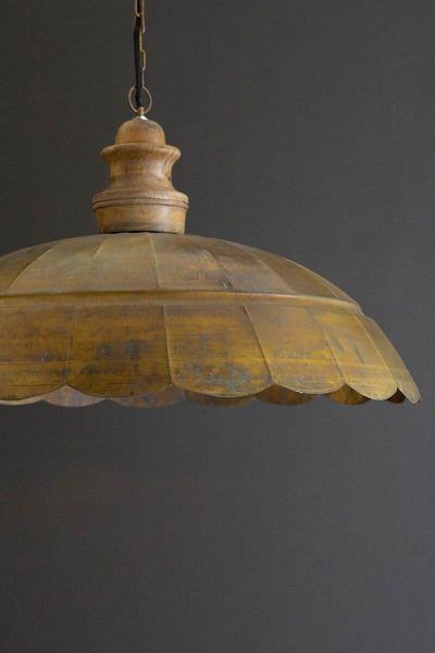 ANTIQUE BRASS PENDANT LIGHT WITH WOOD DETAIL 31