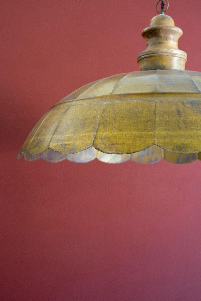 ANTIQUE BRASS PENDANT LIGHT WITH WOOD DETAIL 31