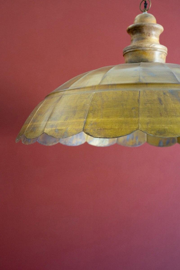 ANTIQUE BRASS PENDANT LIGHT WITH WOOD DETAIL 31